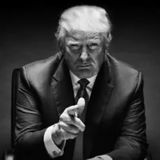 A black and white image of Donald Trump.