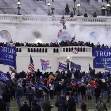 Insurrectionists loyal to President Donald Trump storm the Capitol, Jan. 6, 2021, in Washington. The former president is scheduled to appear in D.C. court today to confront new charges related to his effort to overturn the results of the 2020 presidential election.