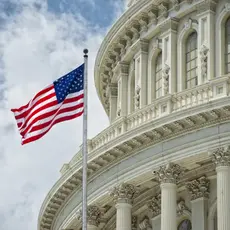 An American flag outside the Capitol building.