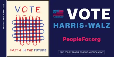 A piece of artwork with text reading "VOTE Harris-Walz"