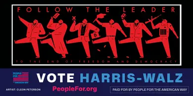 A piece of artwork with text reading "VOTE Harris-Walz"