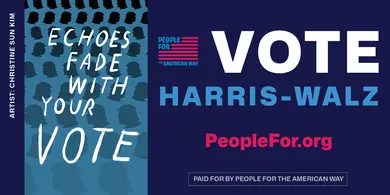 A piece of artwork with text reading "VOTE Harris-Walz"