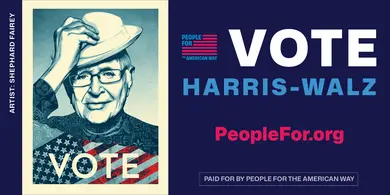 A piece of artwork with text reading "VOTE Harris-Walz"