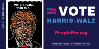 A piece of artwork with text reading "VOTE Harris-Walz"